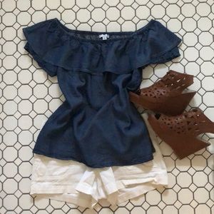 🏝Denim off the shoulder summer top